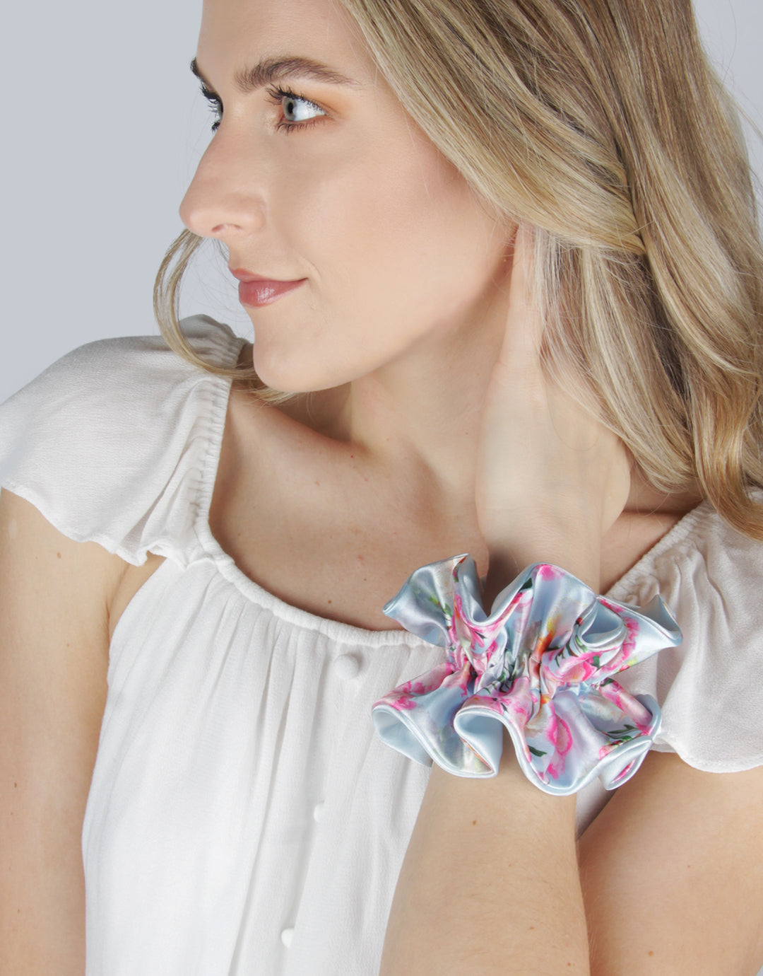 BANDED Women’s Premium Hair Accessories - Peony Splendor - Reversible Scruffle Scrunchie