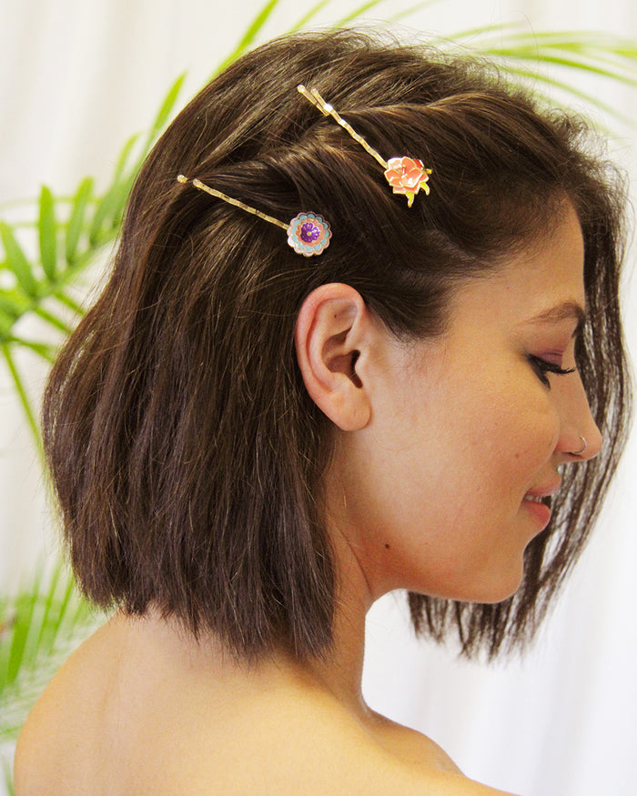 BANDED Women’s Premium Hair Accessories - Cactus Flowers - Southwest Bobby Pins