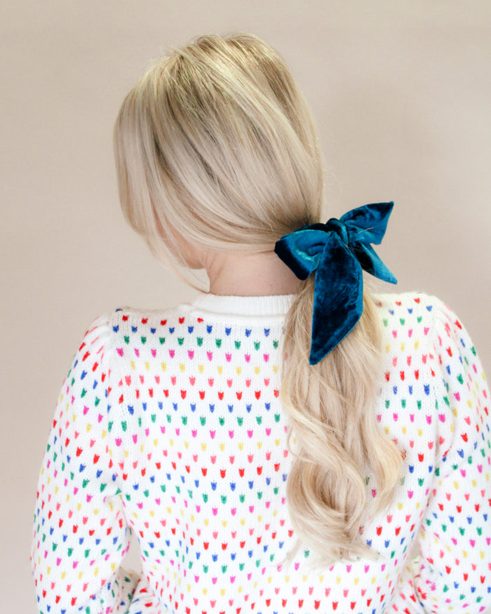 Teal Shadow - Velvet Hair Ribbon