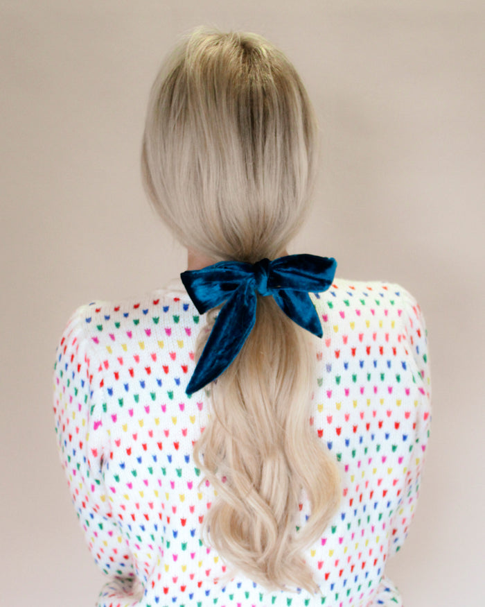 Teal Shadow - Velvet Hair Ribbon