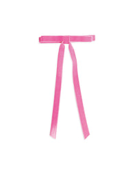 Pink Velvet Skinny Bow Barrette BANDED Hair Accessories