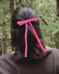 Pink Velvet Skinny Bow Barrette BANDED Hair Accessories