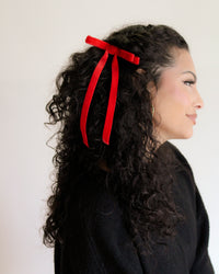 Velvet Skinny Bow Barrette
