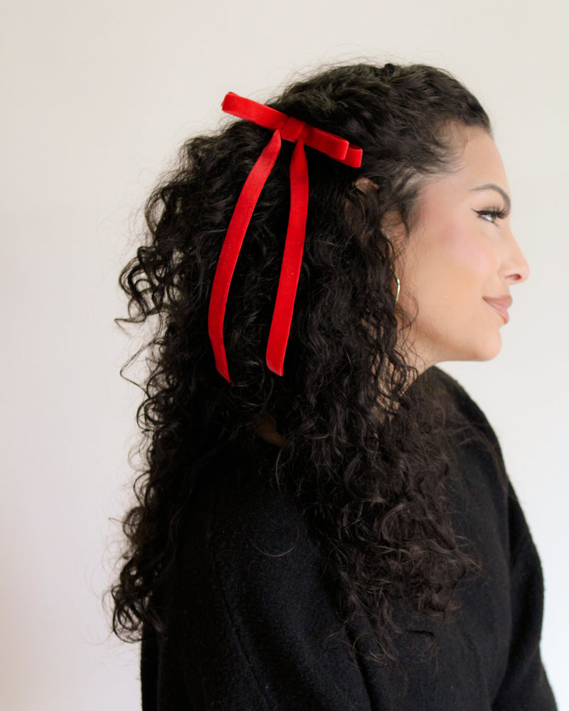 Velvet Skinny Bow Barrette