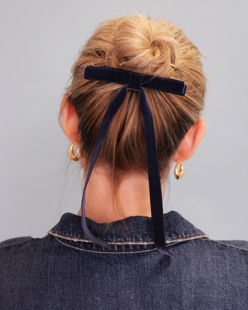 Velvet Skinny Bow Barrette