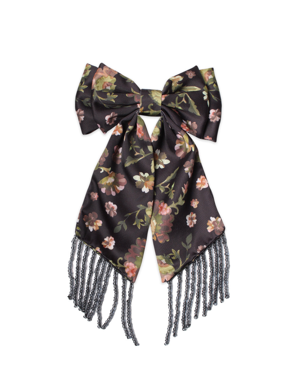Beaded Fringe Bow Barrette