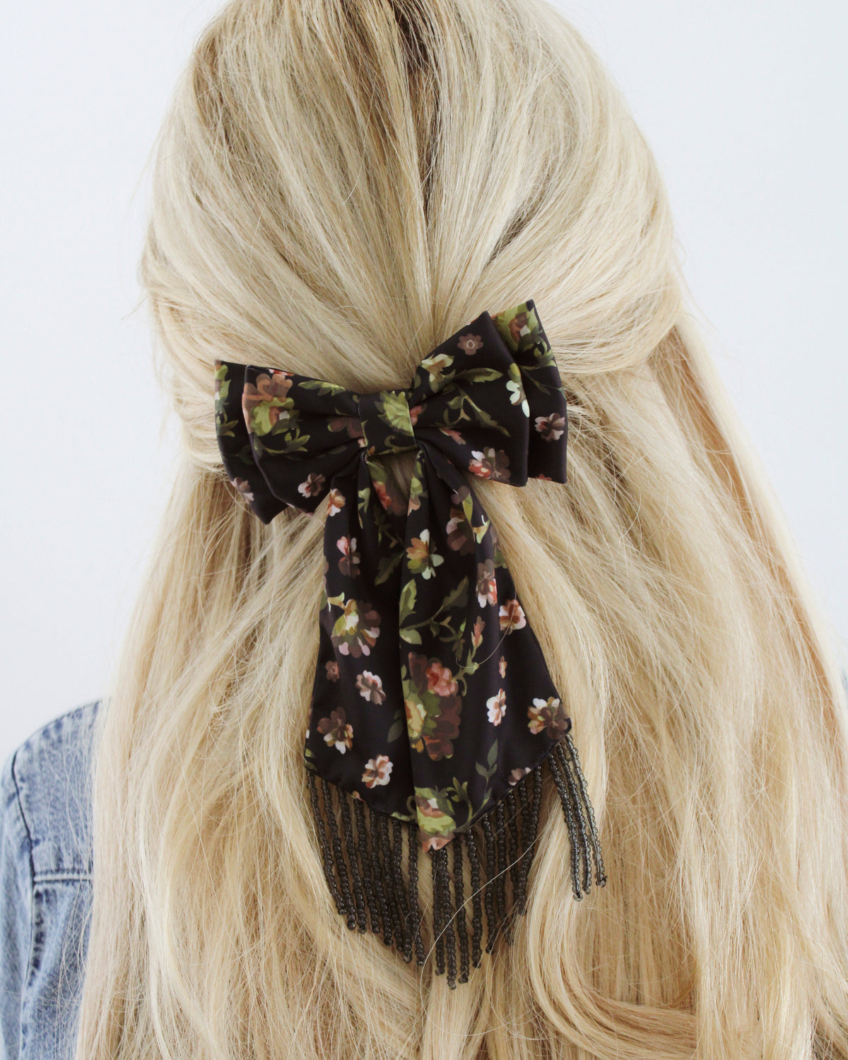 Beaded Fringe Bow Barrette