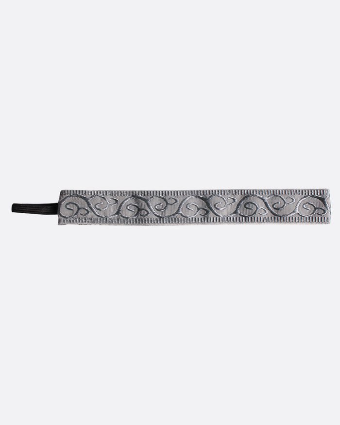 Gray headband with embroidered vine pattern