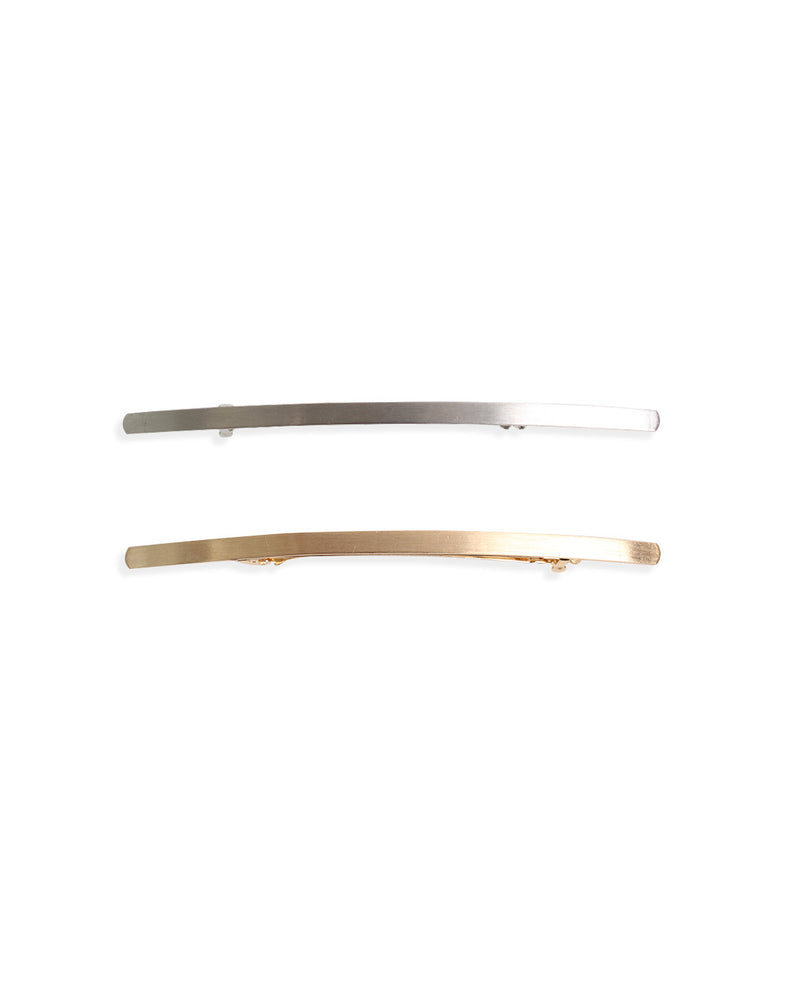 Icicle - 2 Pack Skinny French Barrettes Gold Silver BANDED Hair Accessories