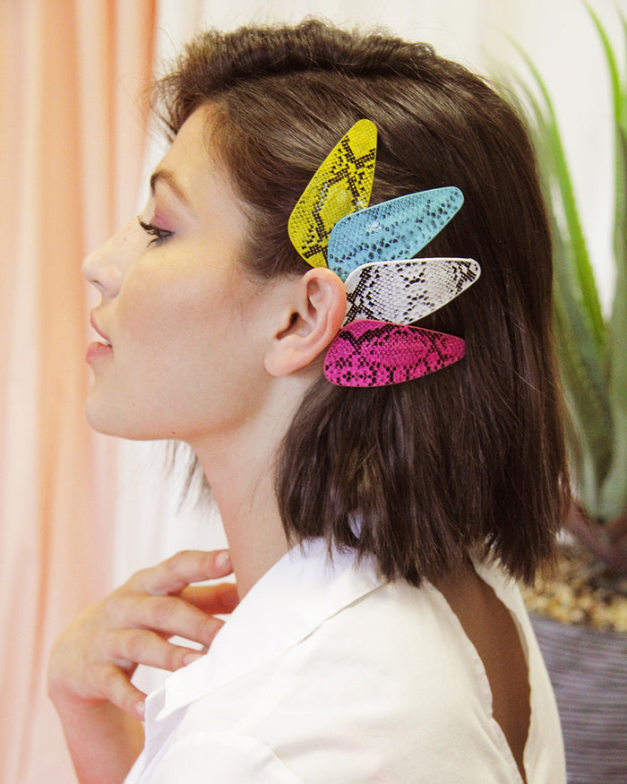 Neon Snakeskin - Faux Leather Snap Barrettes