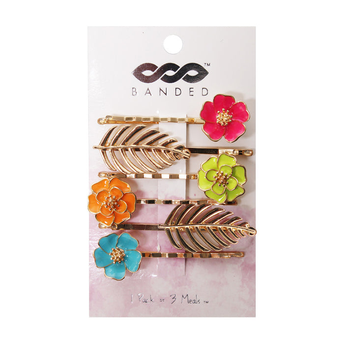 Palm Palms - 6 Pack Floral Enamel Bobby Pins