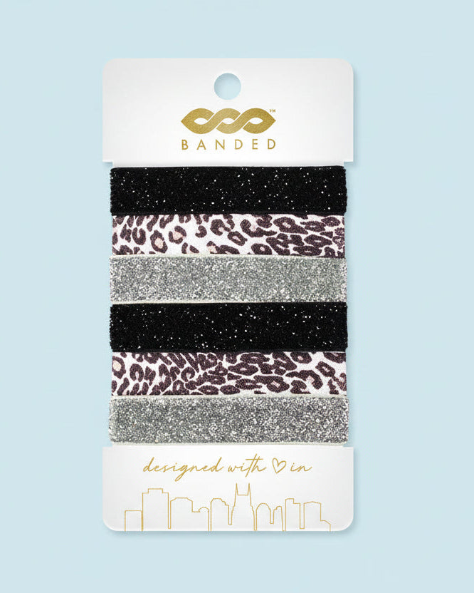 Silver Leopard Sparkle - Classic Hair Ties - 6 Pack
