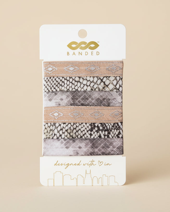 Silver Snakeskin - Classic Hair Ties - 6 Pack