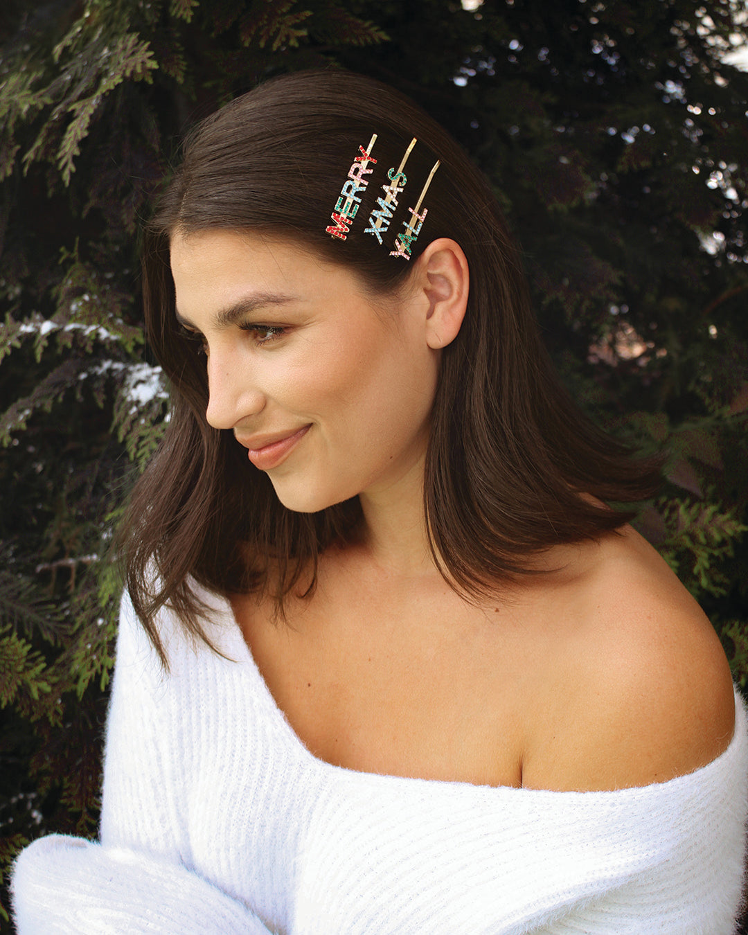 Merry Xmas Y'all - 3 Pack Rhinestone Bobby Pins BANDED Hair Accessories