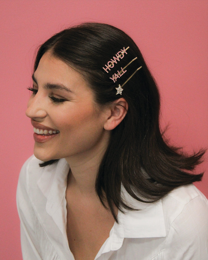 Howdy Y'all - 3 Pack Rhinestone Bobby Pins BANDED Hair Accessories