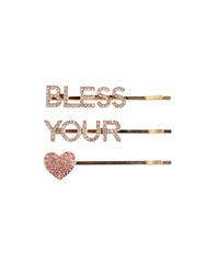 Bless Your Heart - 3 Pack Rhinestone Bobby Pins BANDED Hair Accessories