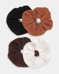 Teddy Fleece Scrunchie 4-Pack – Coffee Colors