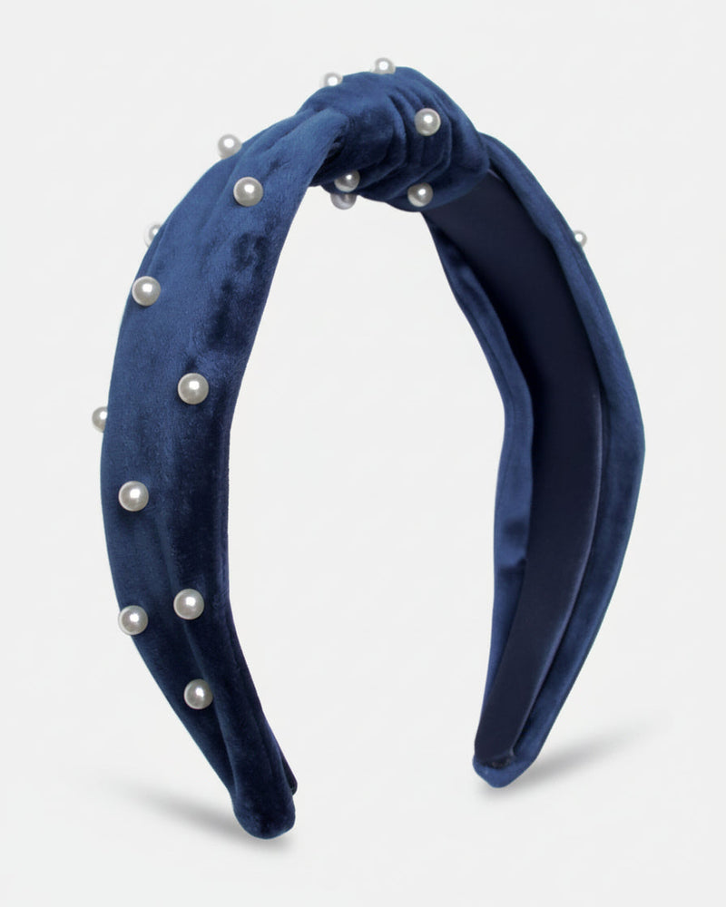 Indigo Pearl Fabric Covered Embellished Headband BANDED – Banded