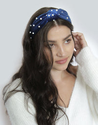 BANDED Women’s Premium Headbands + Hair Accessories - Indigo Pearl - Fabric Covered Embellished Headband