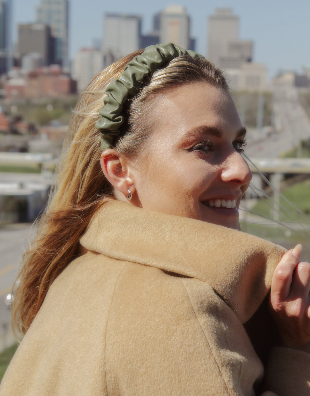 Olive - Faux Leather Scrunchie Headband
