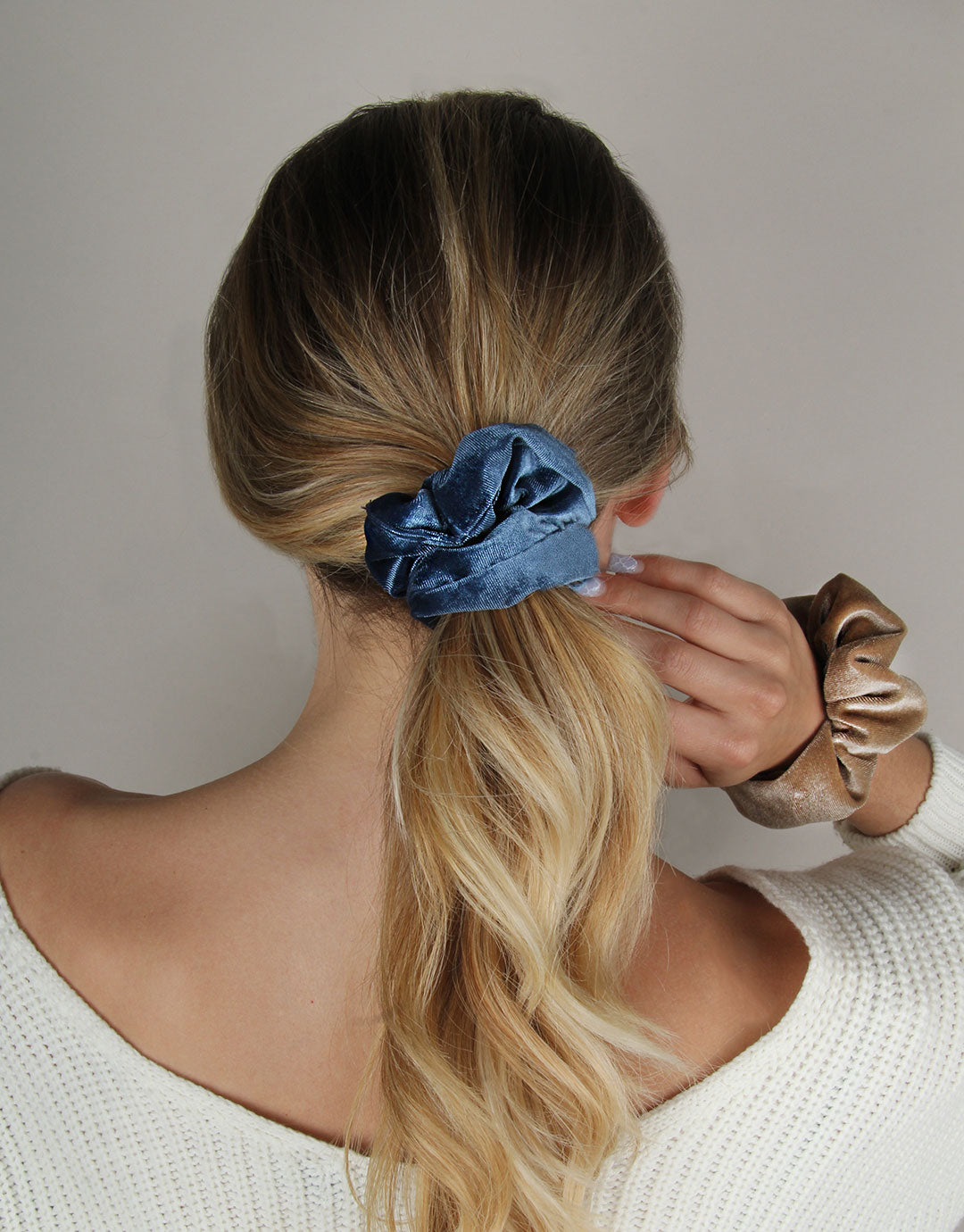 BANDED Women’s Premium Hair Accessories - Blue Jean - 2 Pack Luxe Velvet Scrunchies