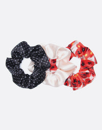 BANDED Women’s Premium Hair Accessories - Poppy Chic - 3 Pack Printed Satin Scrunchies