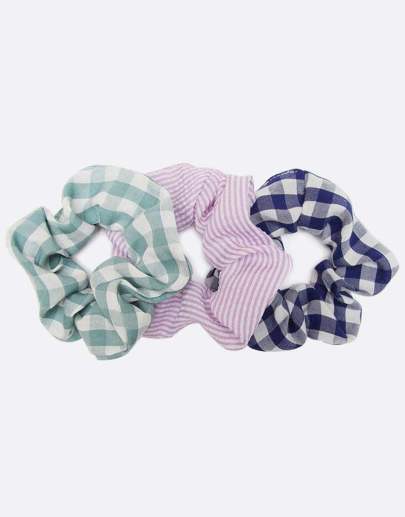 BANDED Women’s Premium Hair Accessories - Blue Gingham - 3 Pack Knit Scrunchies