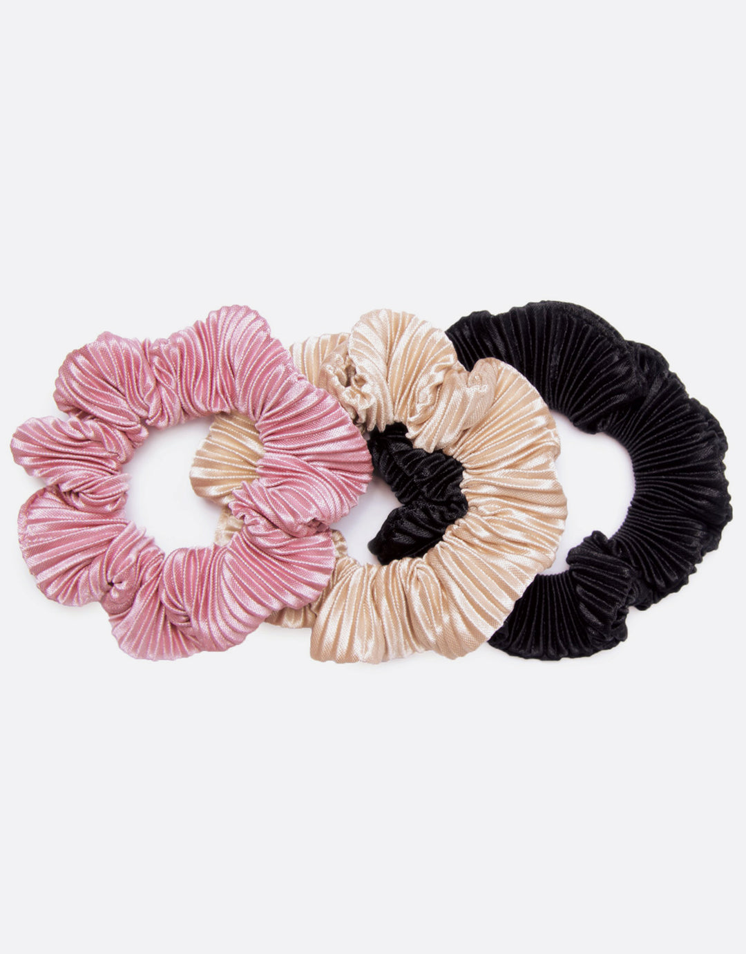 BANDED Women’s Premium Hair Accessories - Island Time - 3 Pack Pleated Satin Scrunchies
