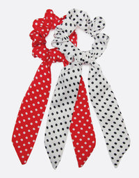 BANDED Women’s Premium Hair Accessories - Polka Dot Rouge - 2 Pack Ponytail Scarves