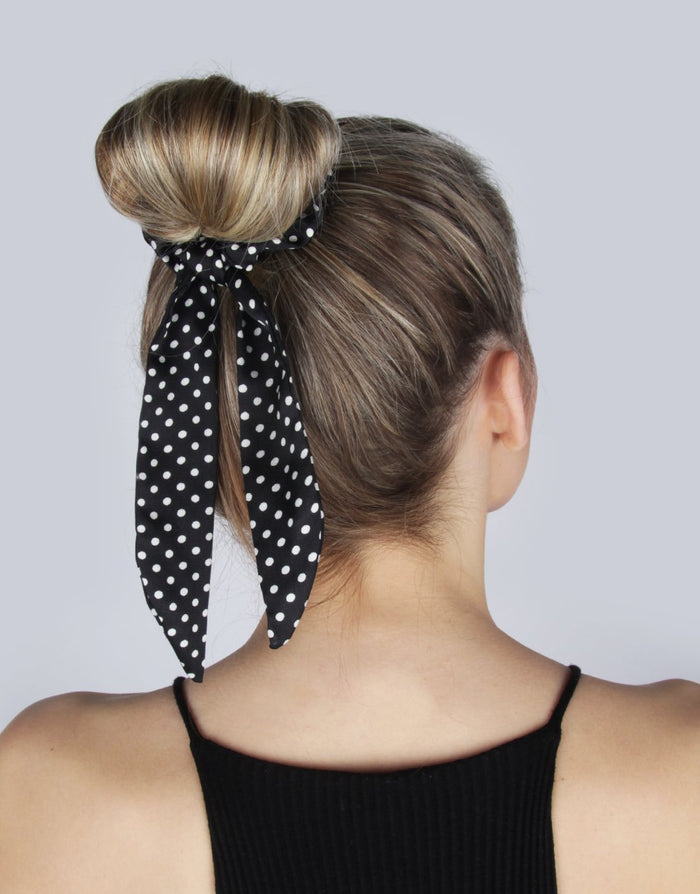 BANDED Women’s Premium Hair Accessories - Polka Dot Noir - 2 Pack Ponytail Scarves