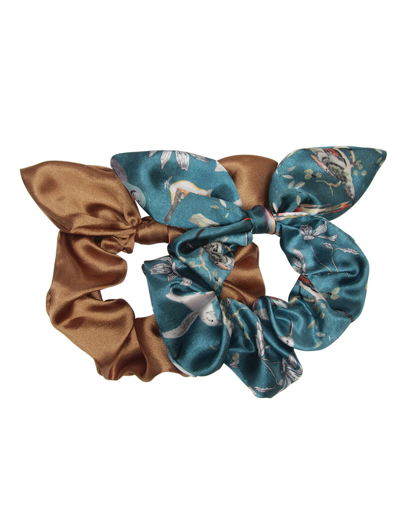 BANDED Women’s Premium Hair Accessories - Water Birds - 2 Pack Luxe Bow Scrunchies