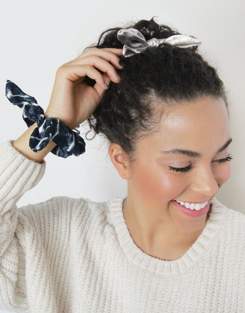 BANDED Women’s Premium Hair Accessories - Coastal Shibori - 2 Pack Luxe Bow Scrunchies