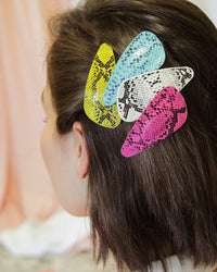 BANDED Women’s Premium Hair Accessories - Neon Snakeskin - Faux Leather Snap Clip Barrettes