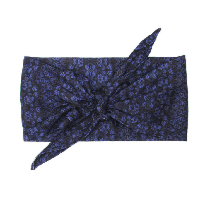 BANDED Women’s Full Coverage Headwraps + Hair Accessories - Blue Brocade - Multi-style Headwrap