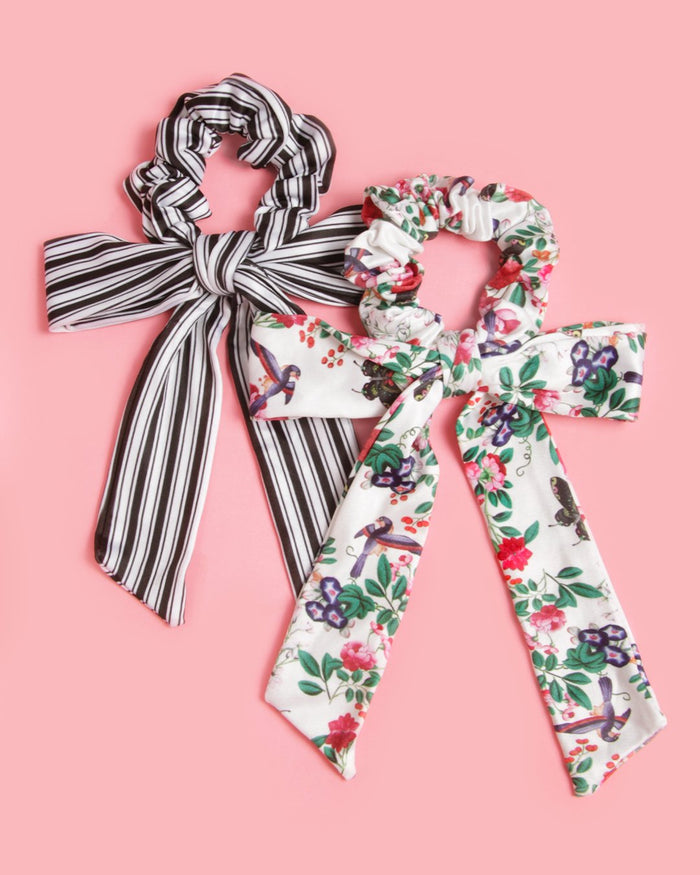 BANDED Women’s Premium Hair Accessories - Red Royal Apartment - 2 Pack Scrunchie Bow ties