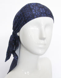 BANDED Women’s Full Coverage Headwraps + Hair Accessories - Blue Brocade - Multi-style Headwrap